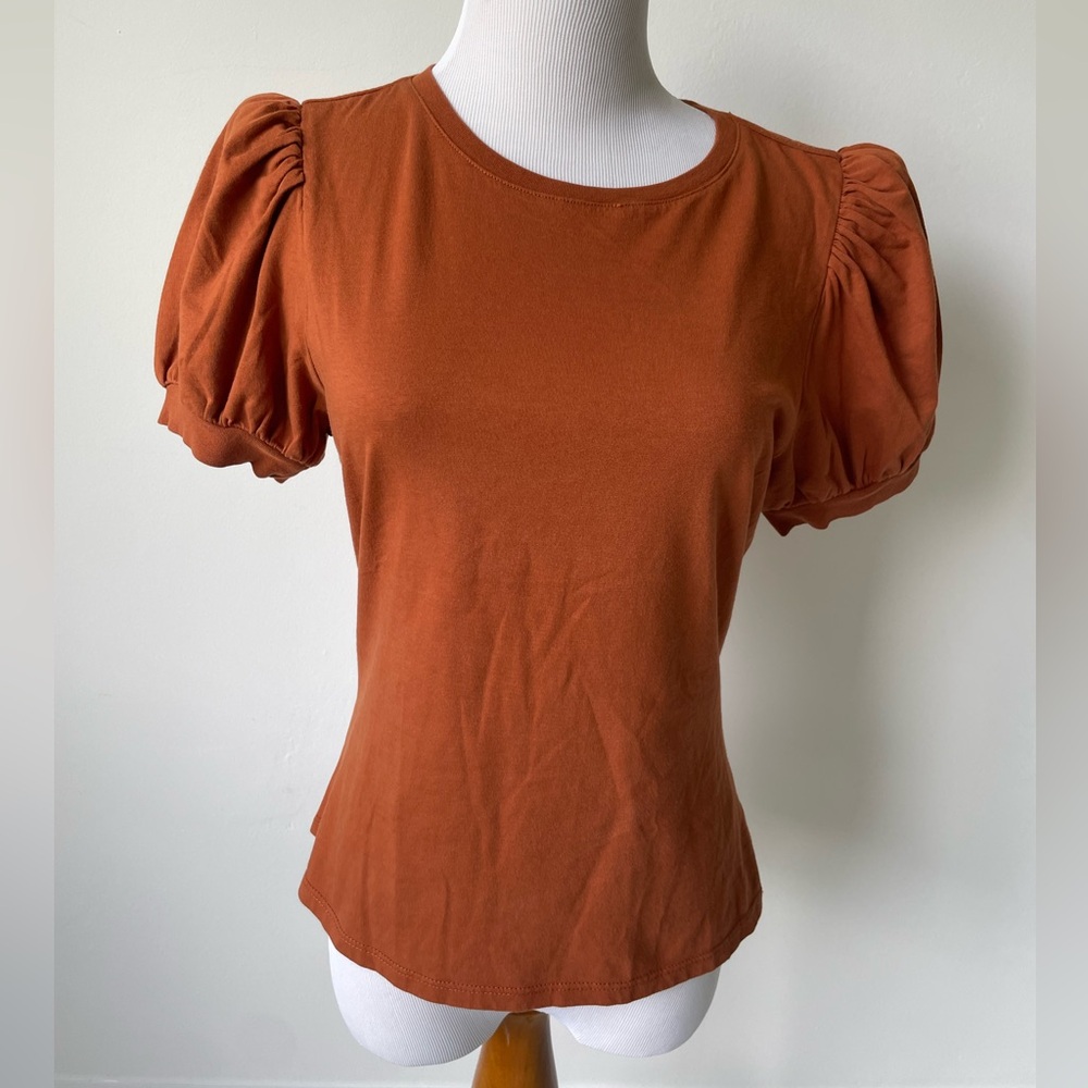 Paige Orange Terracotta Top Blouse Puffed Sleeve 100% Cotton S Cottagecore Boho